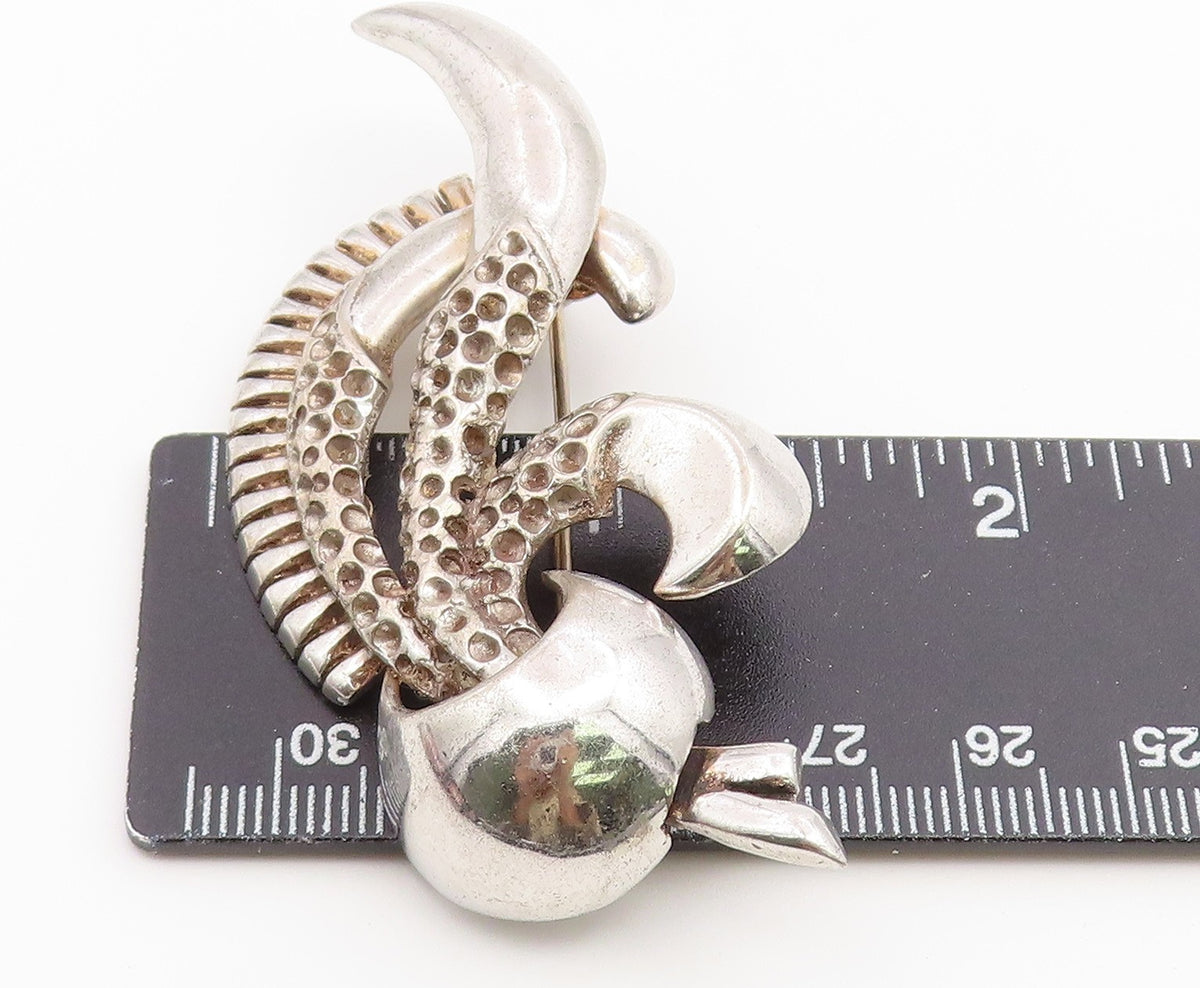 925 Sterling Silver Vintage Brooch Pin Modernist Solid Textured Swirl BP12665