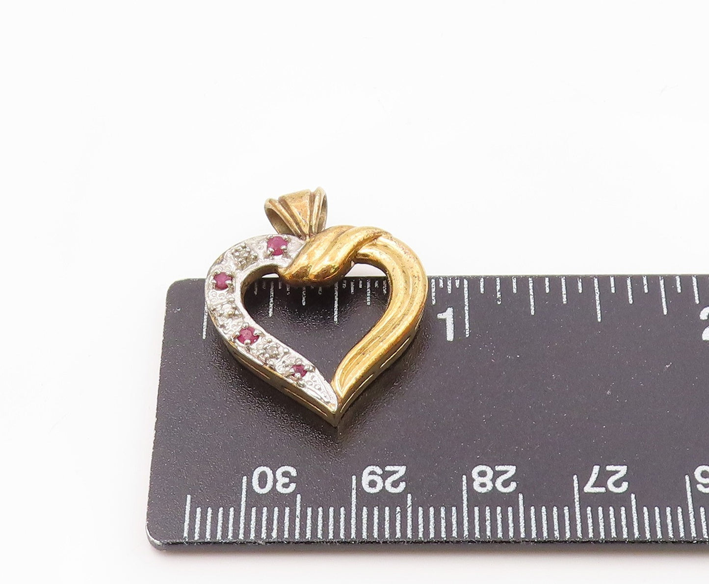 925 Sterling Silver Vintage Genuine Diamond & Ruby Heart Pendant PT16675