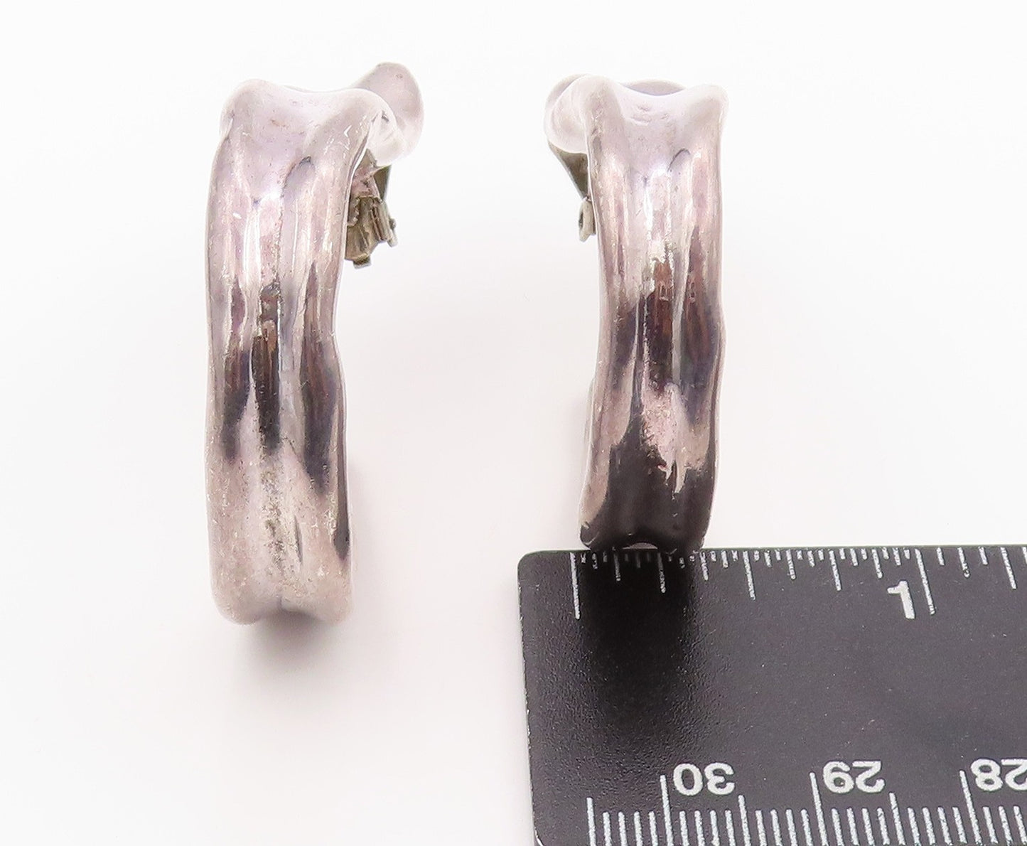 925 Sterling Silver Vintage Earrings BAT AMI Dark Tone Carved Open Hoops EG13474