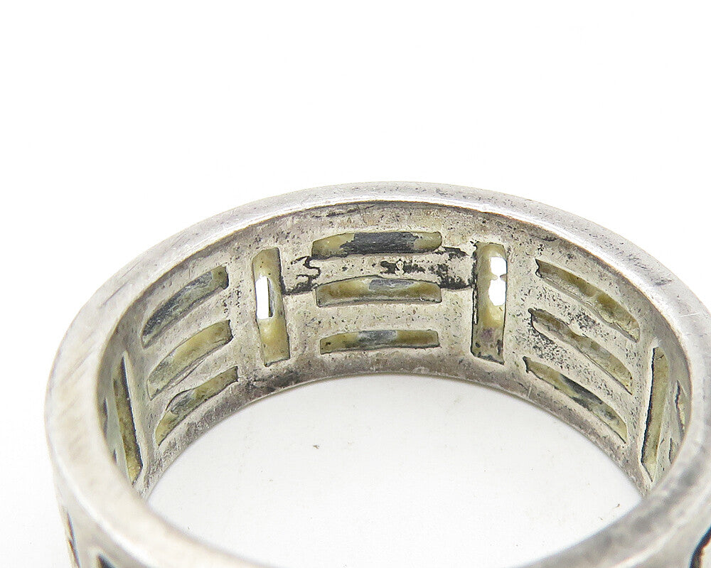 925 Sterling Silver Vintage Dark Tone Greek Key Band Ring Sz 6.5 RG11123