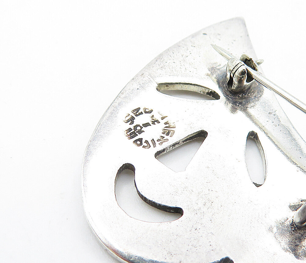 MEXICO 925 Sterling Silver Vintage Happy Sad Theater Masks Brooch Pin BP2626