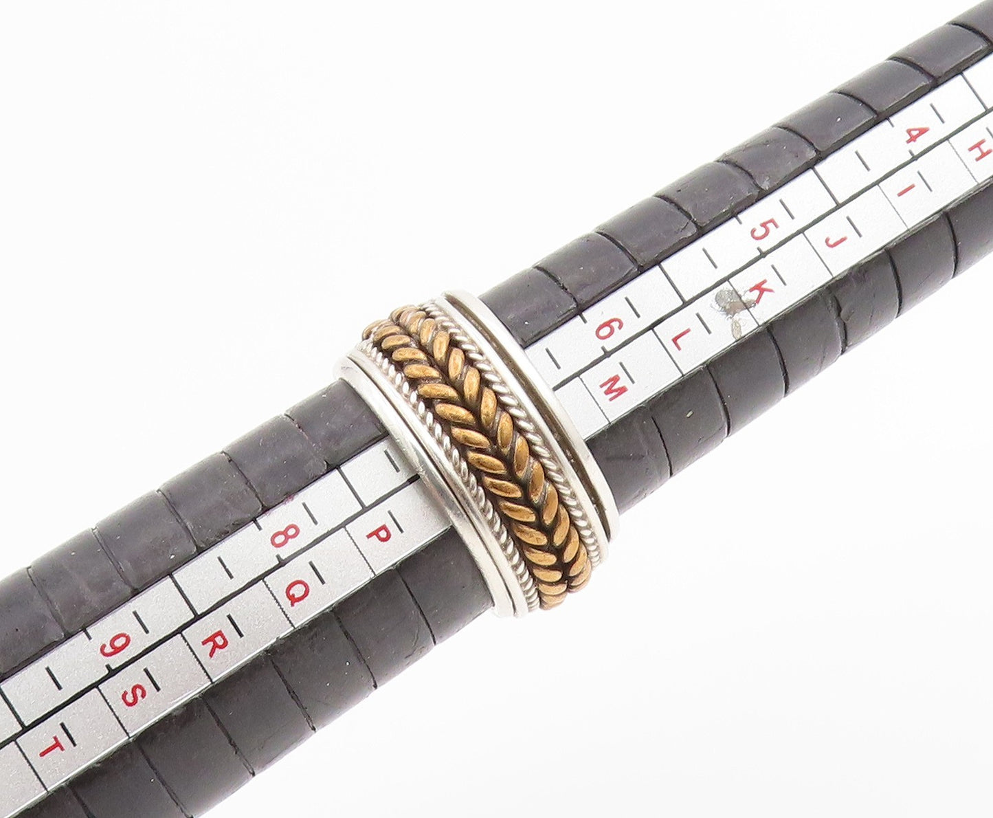 925 Sterling Silver Vintage Ring Two Tone Braided Spinning Band Sz 7 RG33898
