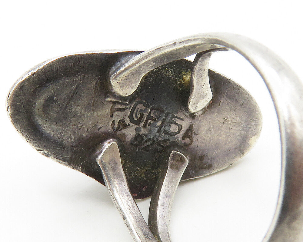 925 Sterling Silver Vintage Turquoise Floral Leaf Cocktail Ring Sz 8.5 RG18325