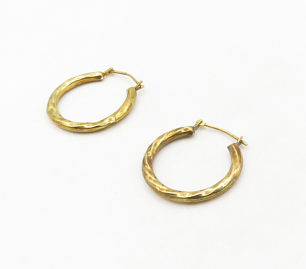 925 Sterling Silver Vintage Shiny Gold Plated Twist Hoop Earrings EG8469