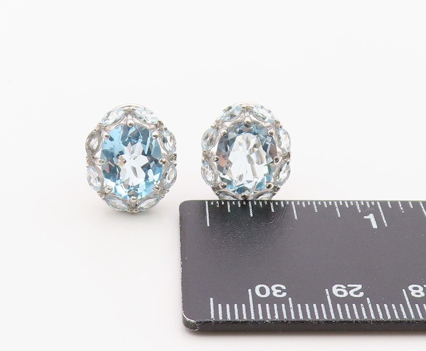 925 Sterling Silver Vintage Earrings Elegant Blue Topaz Floral Cluster EG14362