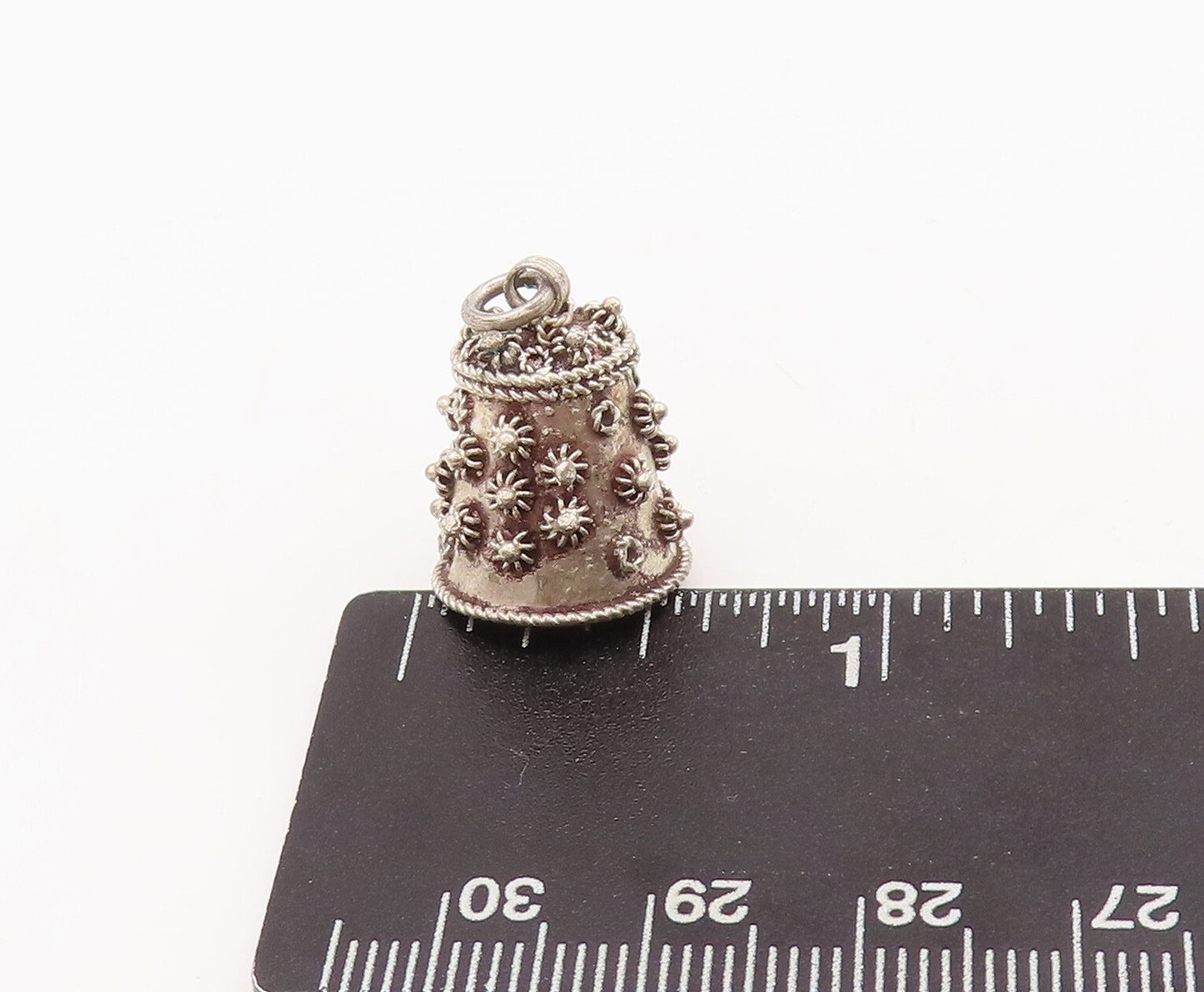 925 Sterling Silver Vintage Pendant Solid Coiled Floral Carved Tea Pot PT23164