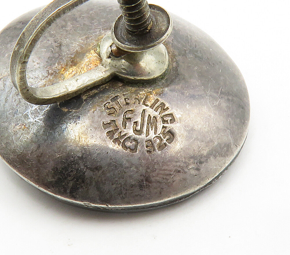 MEXICO 925 Sterling Silver Vintage Round Non Pierce Screw Back Earrings EG7697