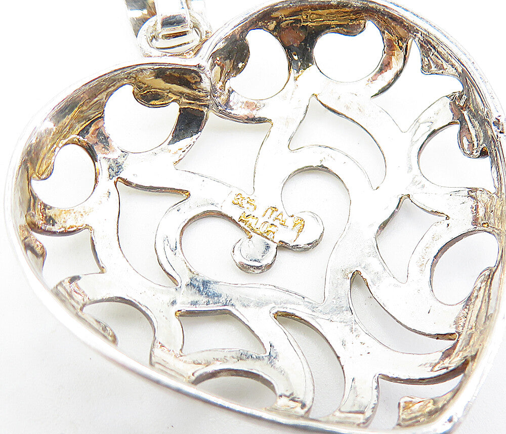 925 Sterling Silver Shiny Cut Out Swirl Love Heart Dome Pendant PT5353