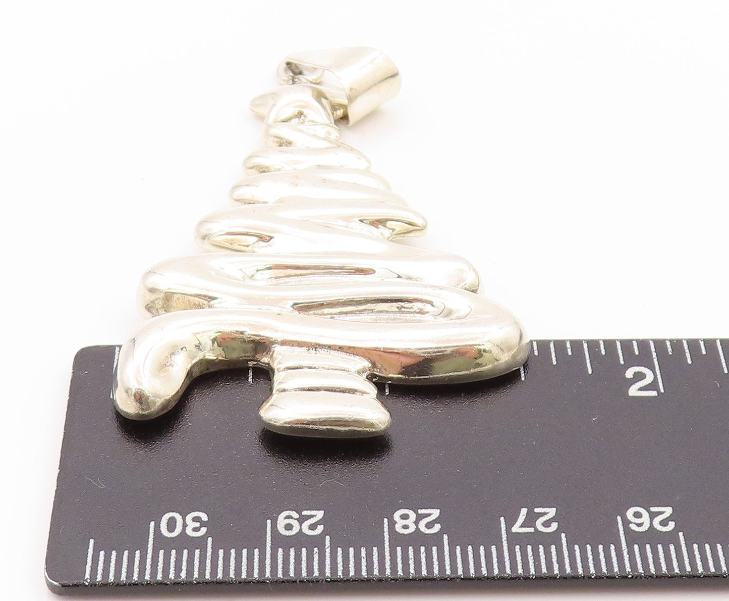 925 Sterling Silver Vintage Pendant Brutalist Carved Christmas Tree PT24133