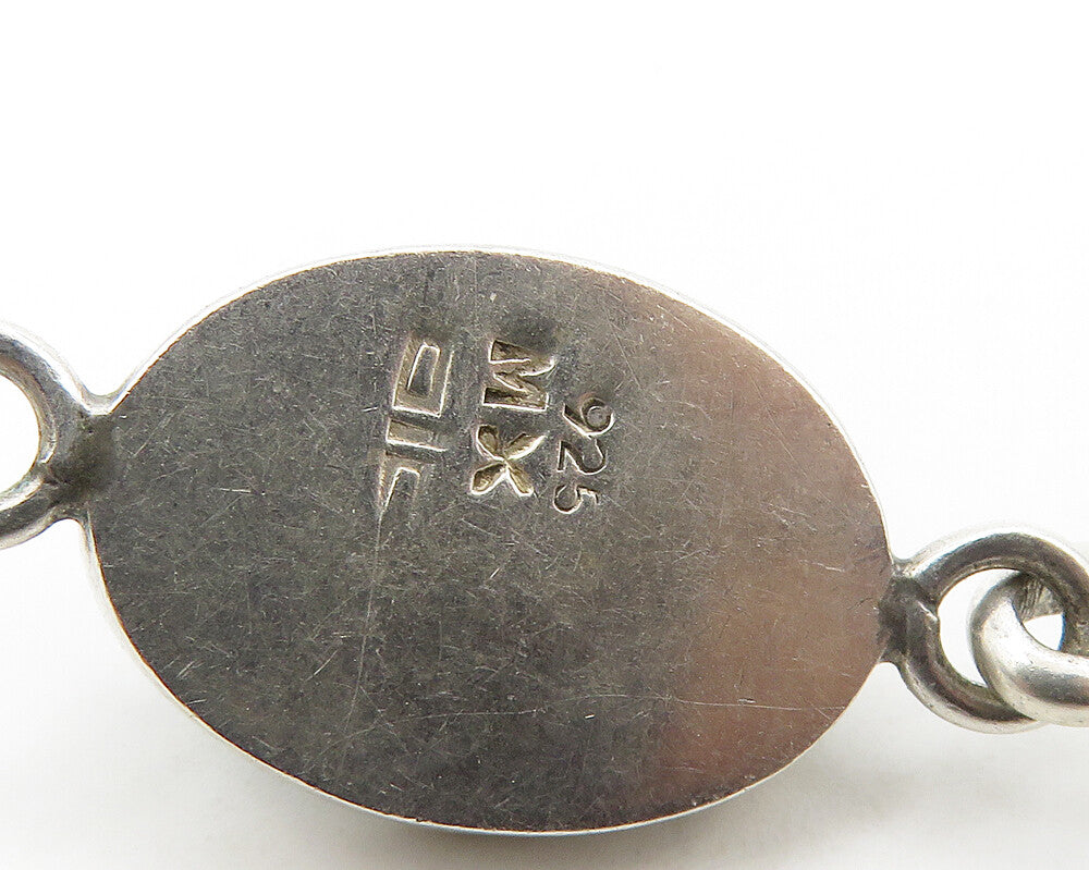 MEXICO 925 Silver Vintage Cabochon Cut Hematite Hook Bangle Bracelet BT6878