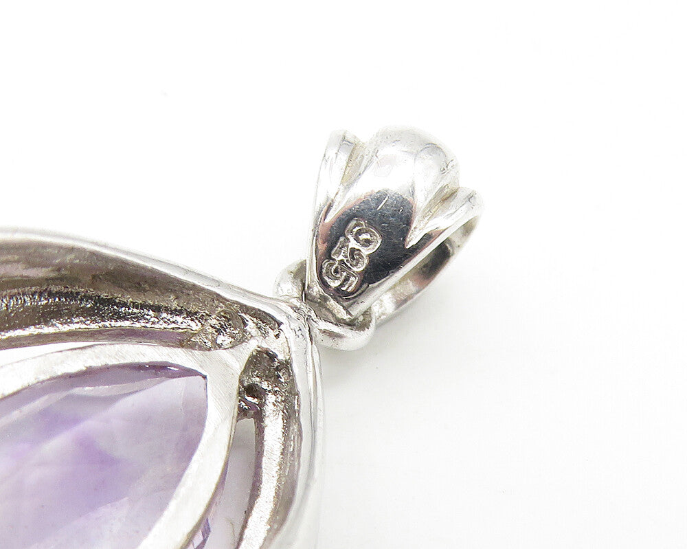 925 Sterling Silver Faceted Amethyst Shiny Smooth Tear Drop Pendant PT8717
