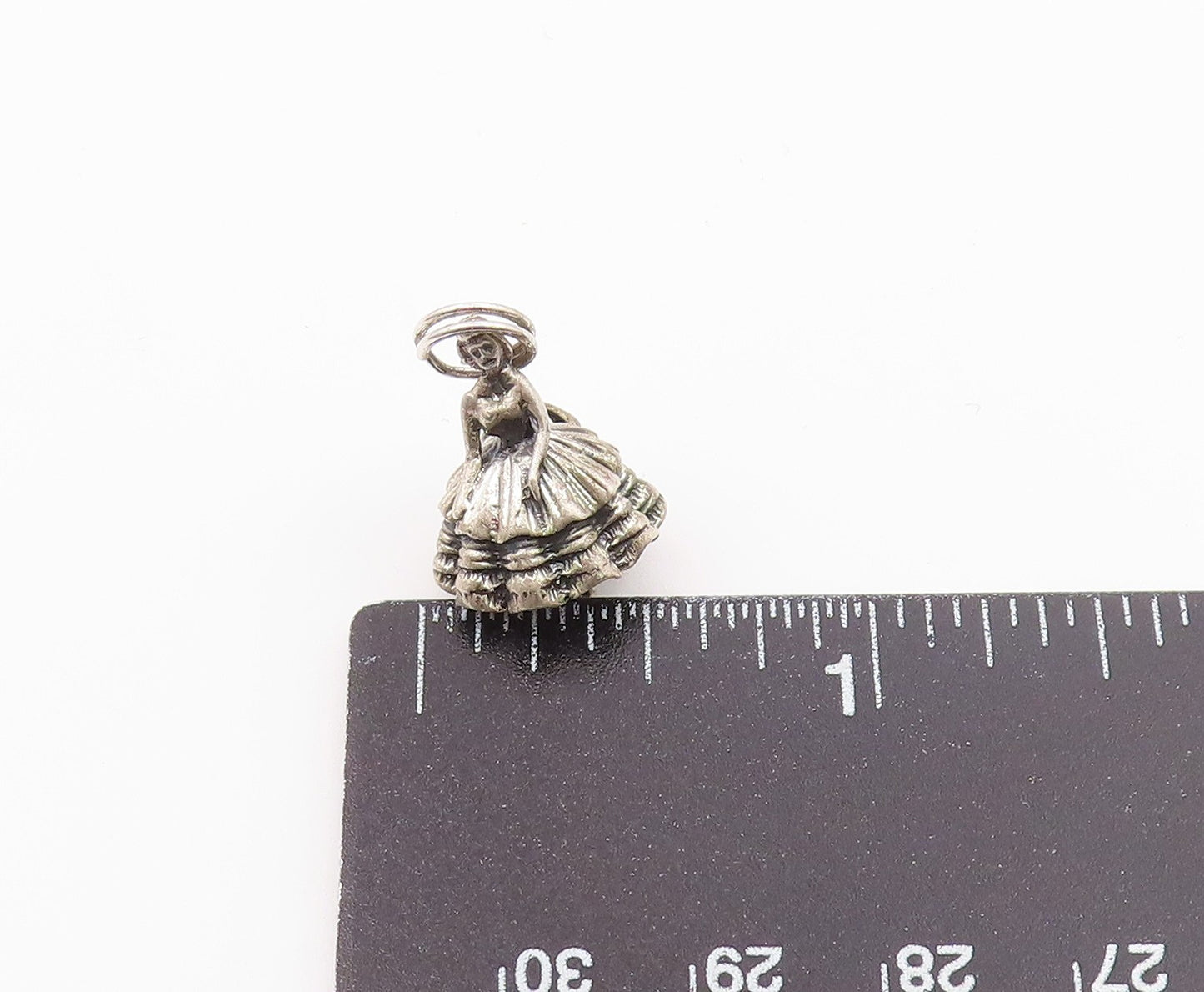 925 Sterling Silver Vintage Petite Woman In Dress Pendant PT19655