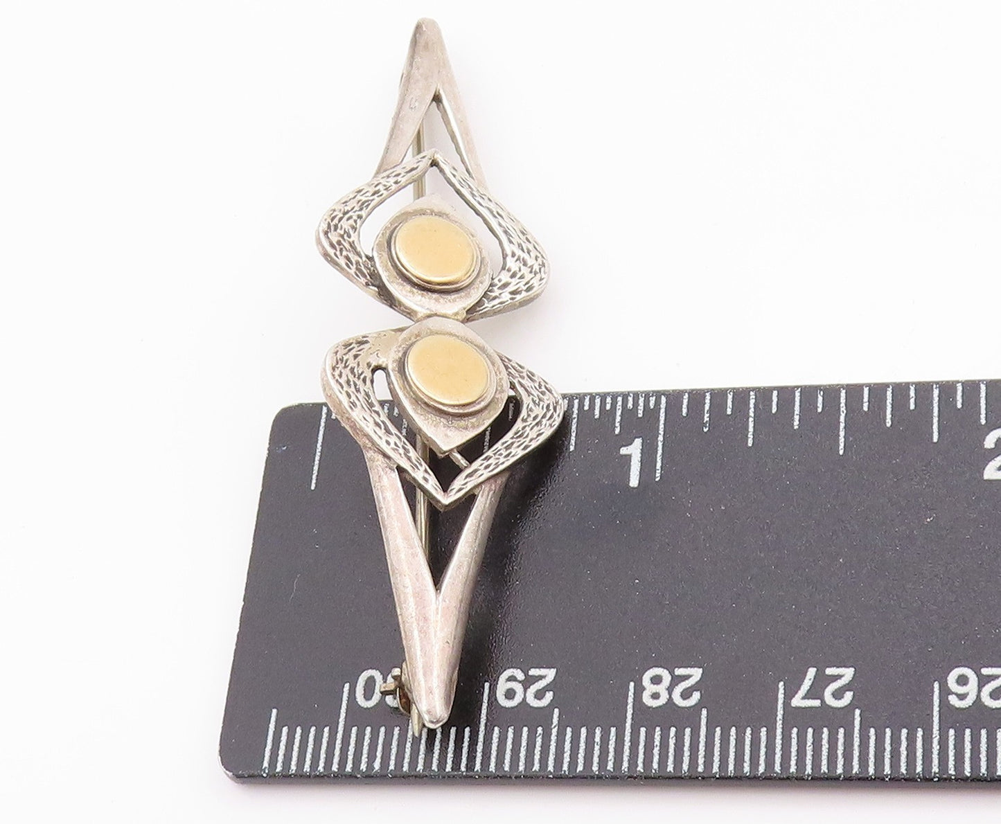 14K Gold & 925 Sterling Silver Vintage Brooch Elegant Double Love Heart BP11803