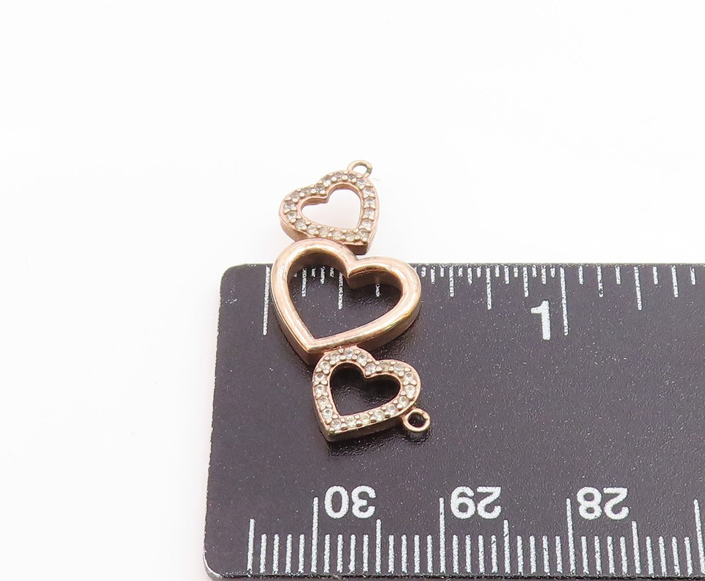 925 Silver & 18K GOLD Vintage Topaz Shiny Open Love Hearts Pendant PT15956