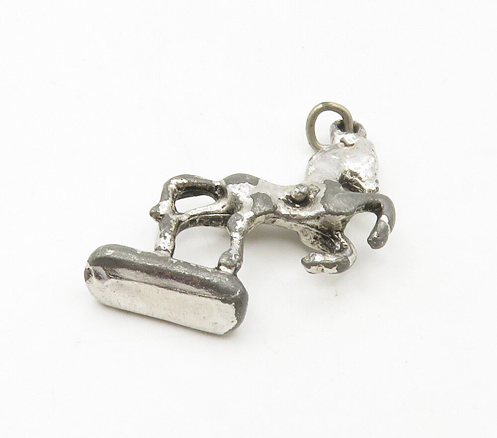925 Sterling Silver Vintage Petite Dark Tone Horse Statue Pendant PT12872
