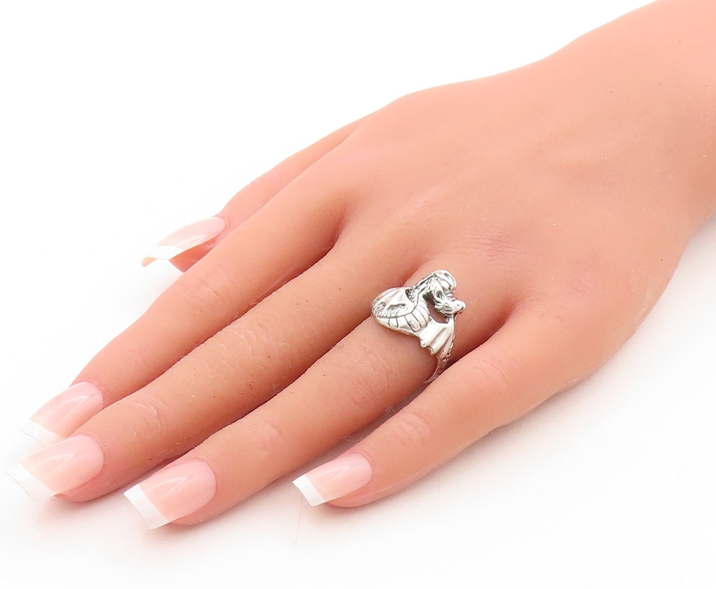 925 Sterling Silver Vintage Ring Dark Tone Solid Dragon Carved Sz 6 RG31592