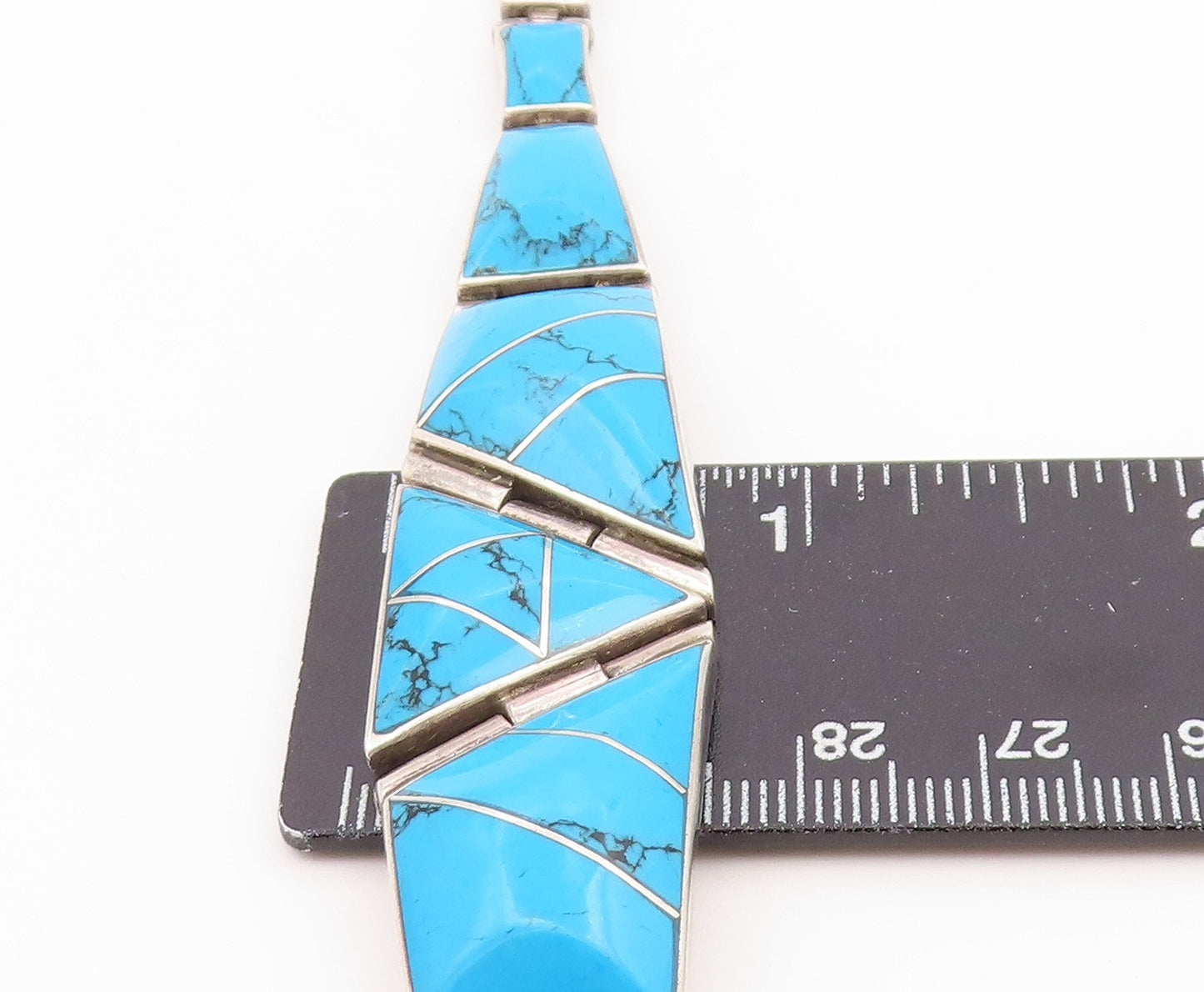 925 Sterling Silver Vintage Bracelet Modernist Cabochon Turquoise Link BT12187