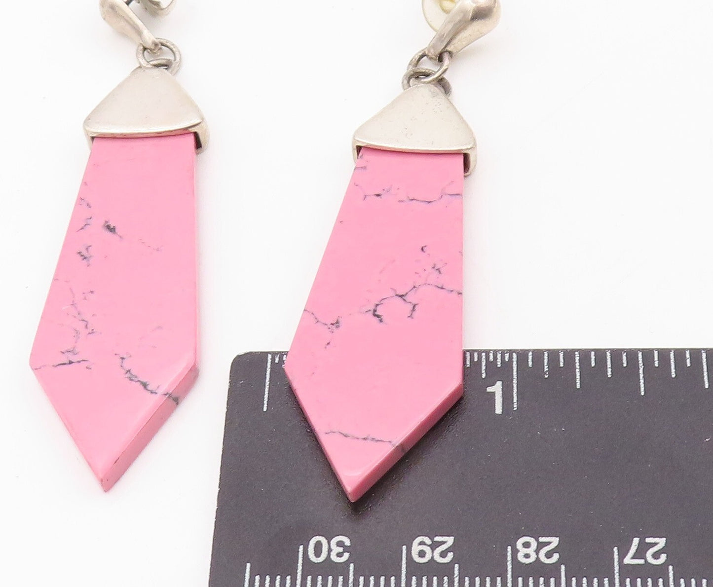 925 Sterling Silver Vintage Earrings Large Cutout Pink Turquoise Tie EG13356