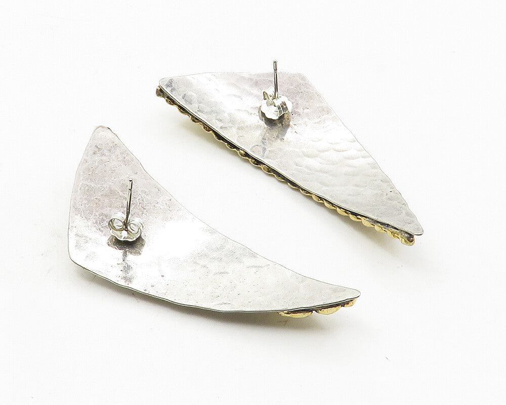 925 Sterling Silver Vintage Two Tone Design Hammered Drop Earrings EG5397