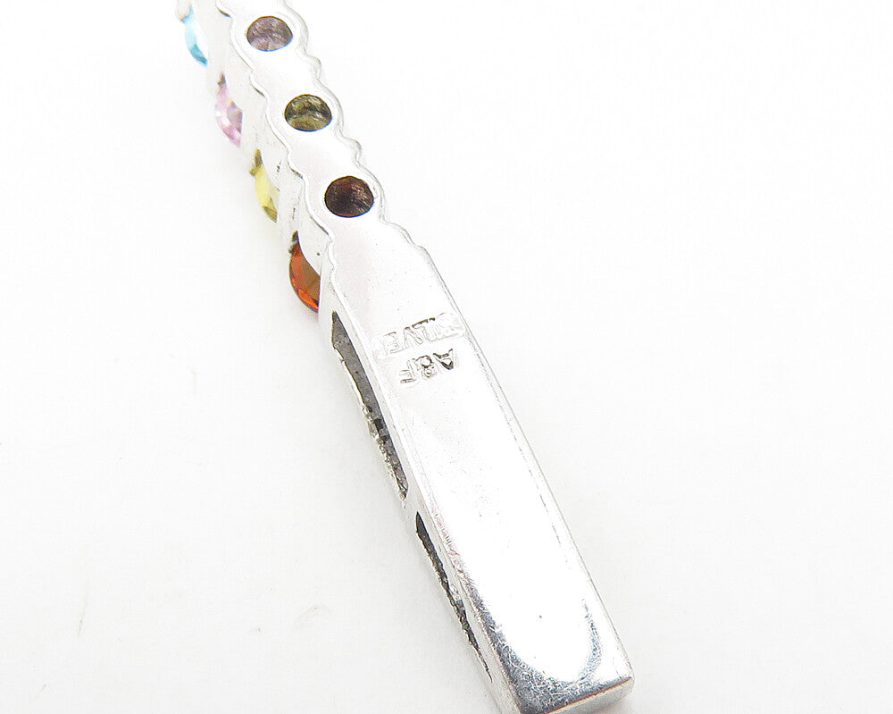 925 Sterling Silver Petite Multi Color Topaz Vertical Bar Pendant PT8655