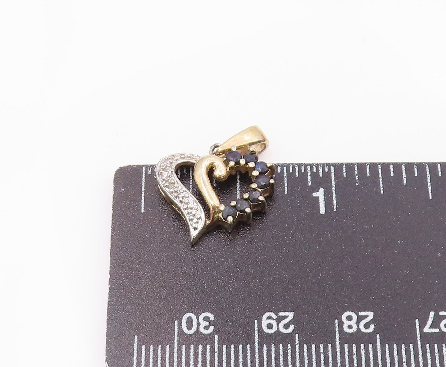 925 Sterling Silver Vintage Genuine Diamond & Sapphire Heart Pendant PT18070