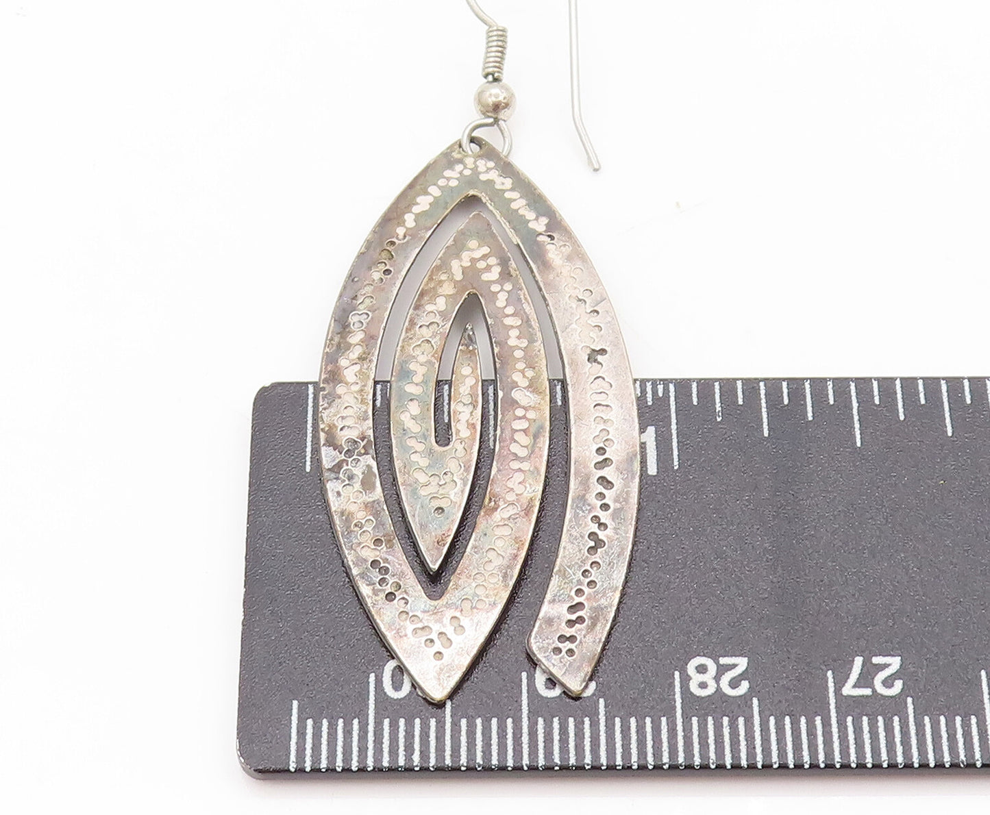 925 Sterling Silver Vintage Dented Spiral Eye Dangling Earrings EG12770