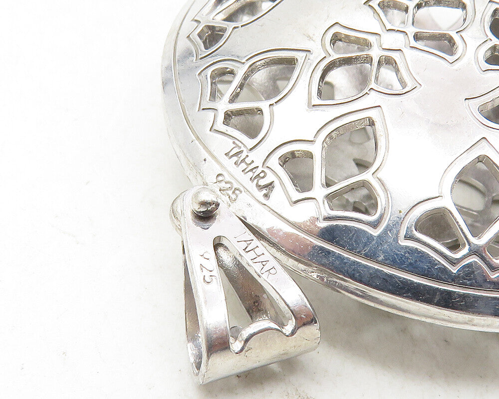TAHARA 925 Silver Vintage Shiny Floral Cutout Pattern Drop Pendant PT7870