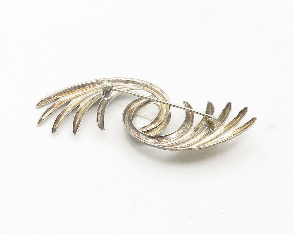 925 Sterling Silver Vintage Cabochon Black Onyx Swirl Brooch Pin BP4404