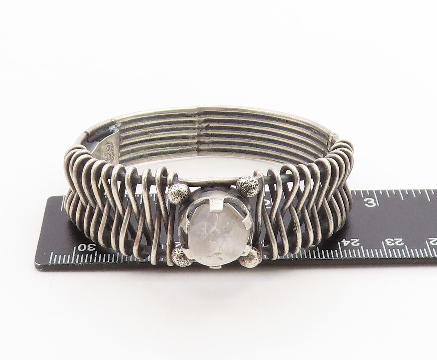 925 Sterling Silver Vintage Bracelet LOS BALLESTEROS MEXICO Quartz Cuff BT11997