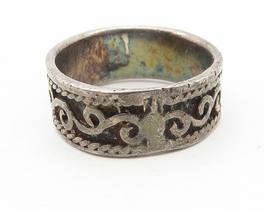 925 Sterling Silver Vintage Dark Tone Swirl Vine Band Ring Sz 6.5 RG11271
