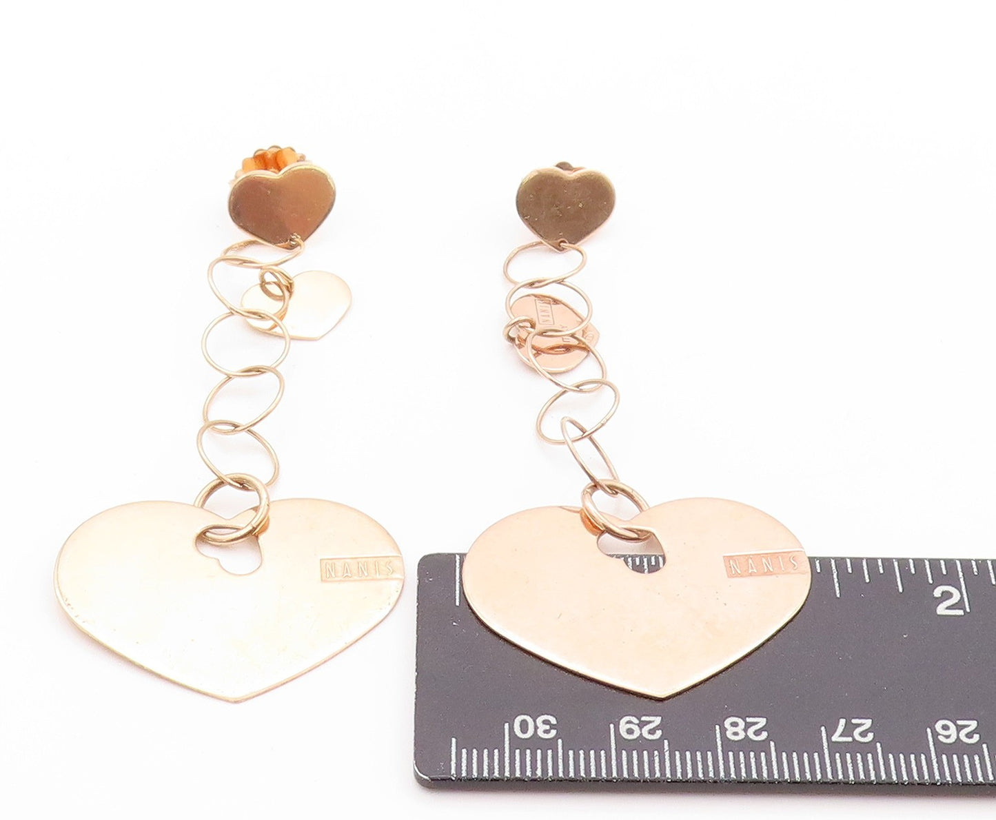 925 Sterling Silver Vintage Earrings Rose Gold Plated NANIS Drop Heart EG13566