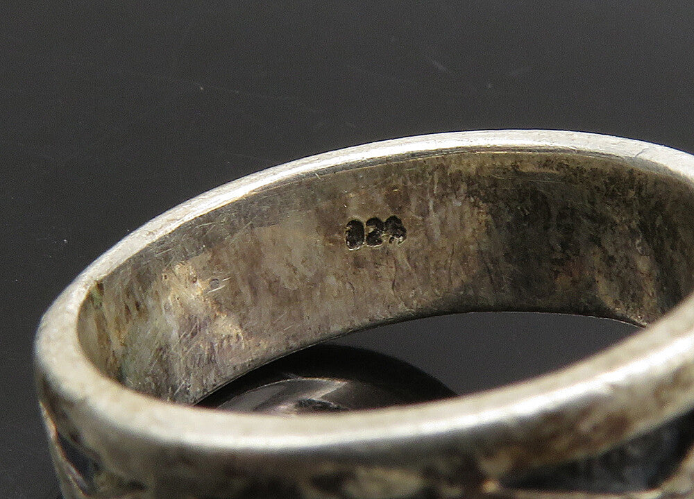 925 Sterling Silver Vintage Shiny Oxidized Pattern Band Ring Sz 7 RG21836