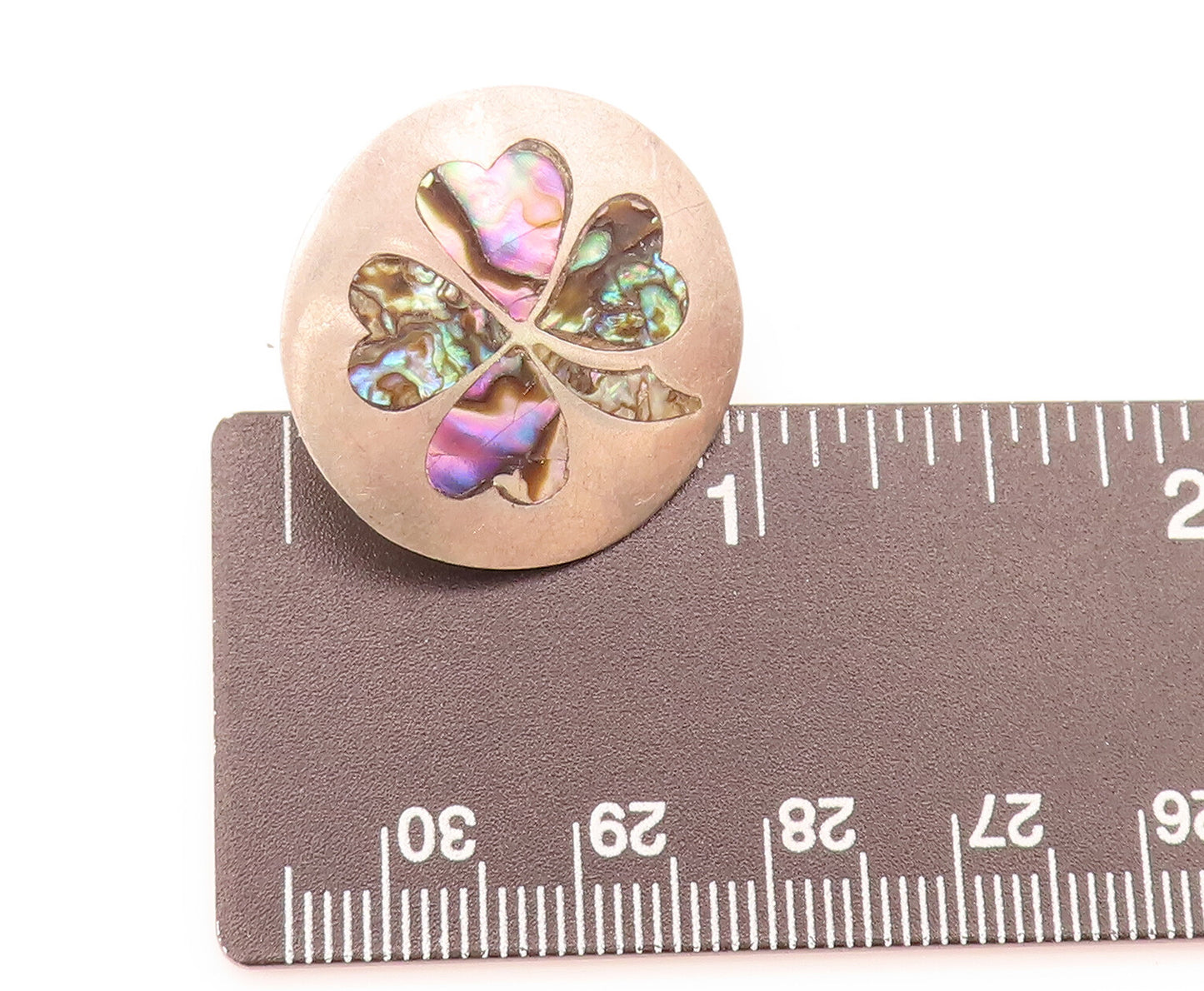 MEXICO 925 Silver Vintage Inlaid Shamrock 4 Petal Flower Earrings EG12447
