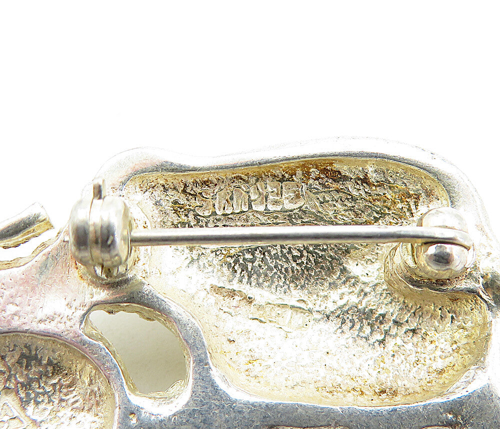 MEXICO 925 Sterling Silver Vintage Mom & Baby Elephant Brooch Pin BP1896