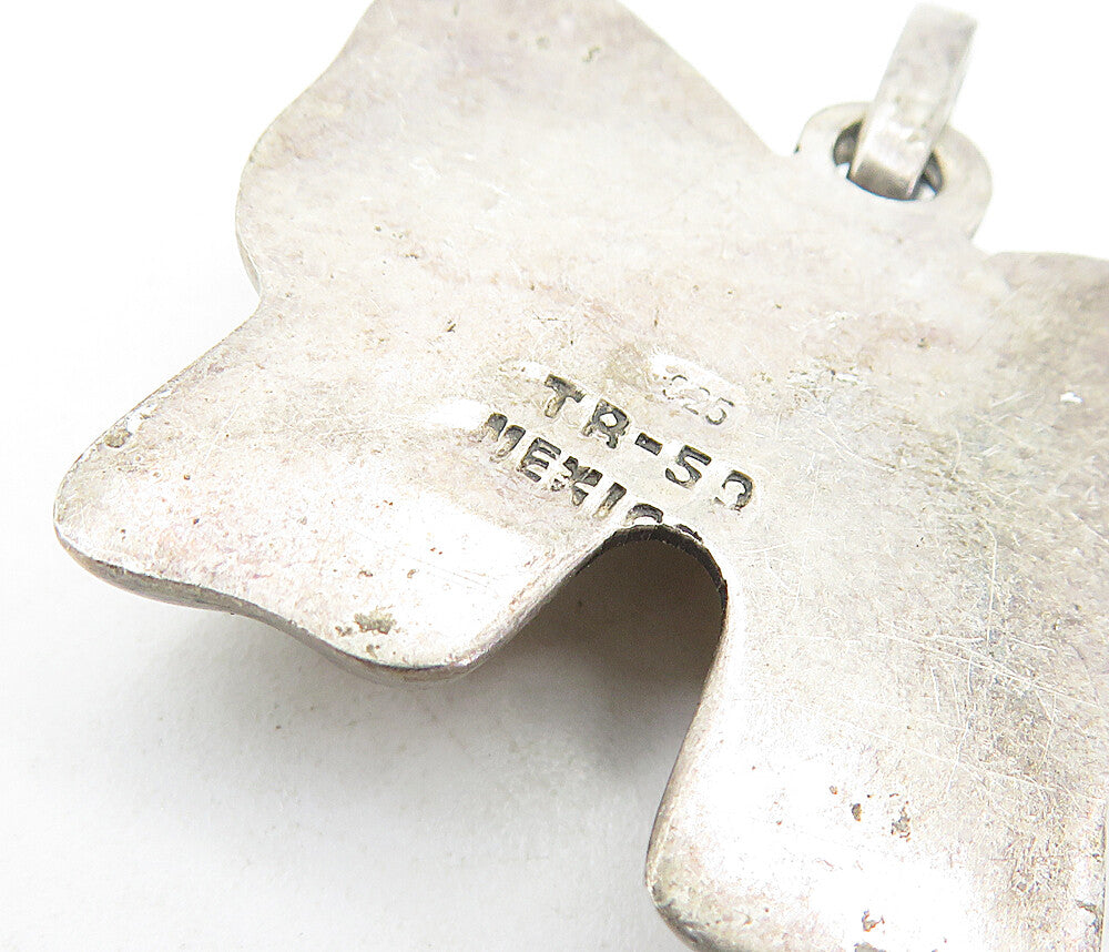 MEXICO 925 Sterling Silver Vintage Dark Tone Bow Tied Ribbon Pendant PT4460