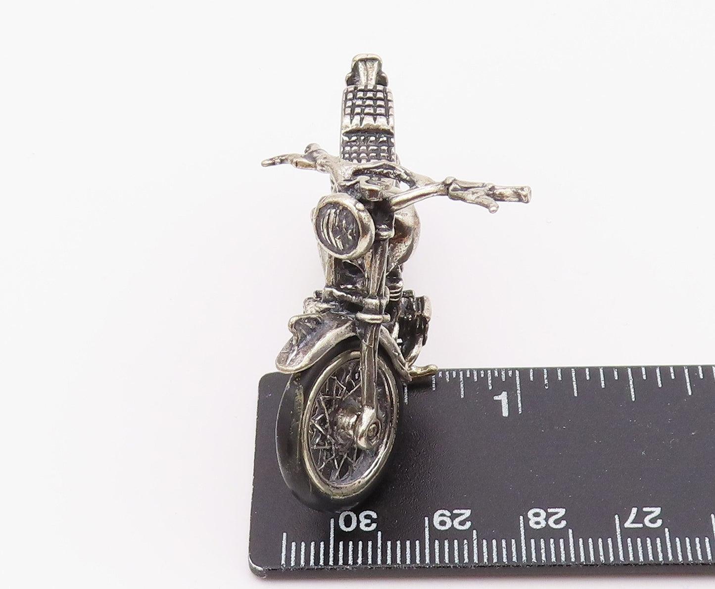 925 Sterling Silver Vintage Dark Tone Rubber Wheel Motorcycle Trinket TR2748