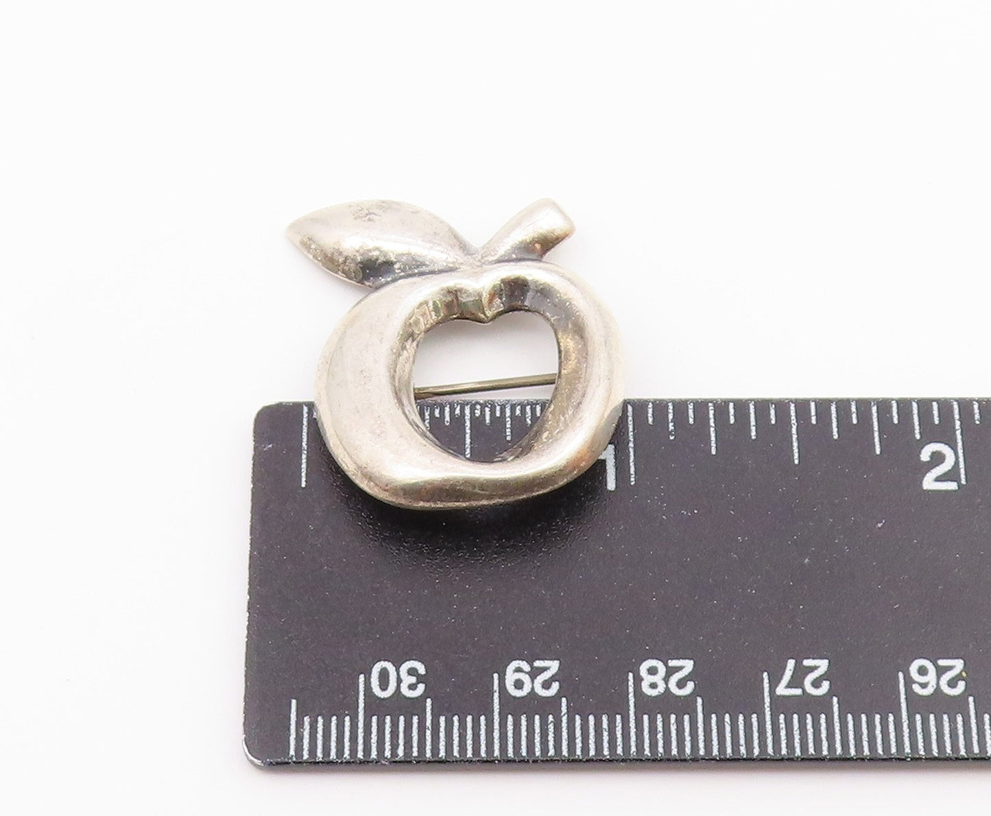 925 Sterling Silver Vintage Sculpted Bitten Apple Brooch Pin BP9689