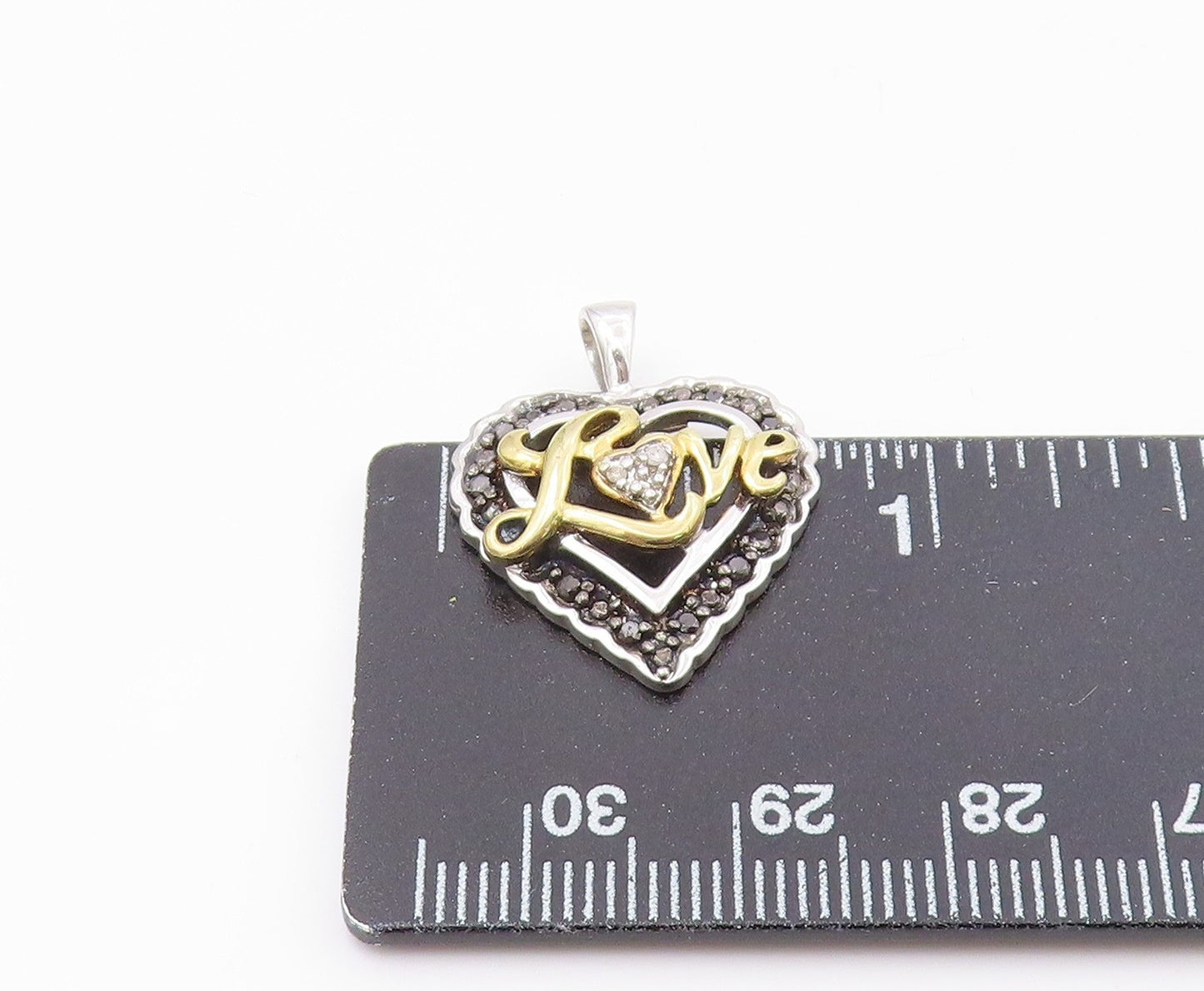 925 Sterling Silver Genuine Diamonds Two Tone Love Heart Pendant PT7923