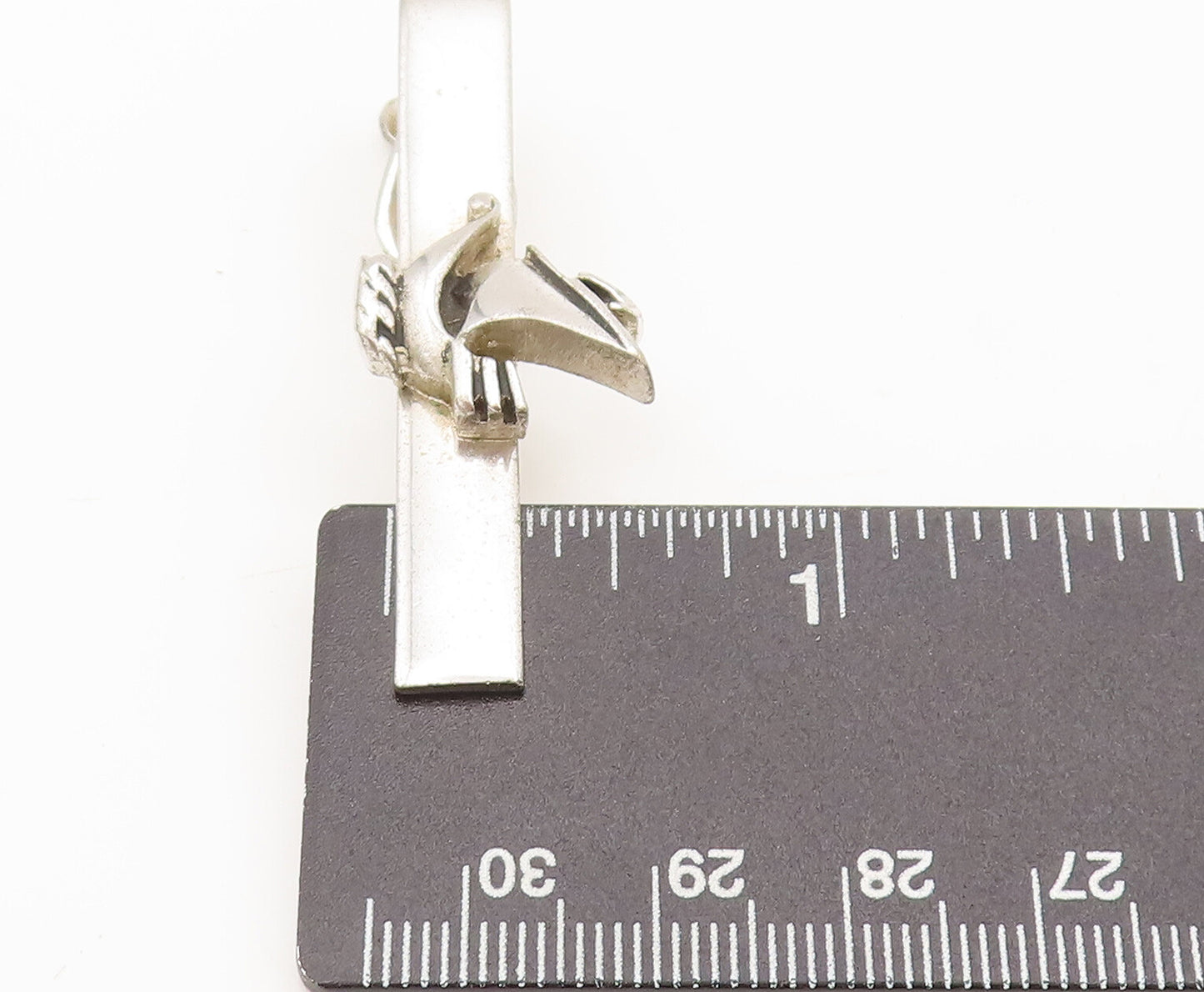 925 Sterling Silver Vintage Sailor Ship Carved On Designer Tie Clip TR3652
