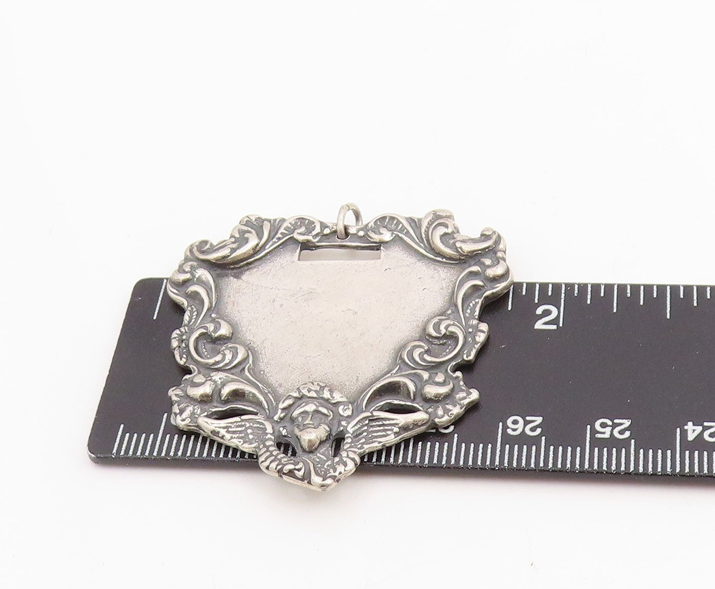 925 Sterling Silver Vintage Pendant Classic Victorian Floral Luggage Tag PT25245