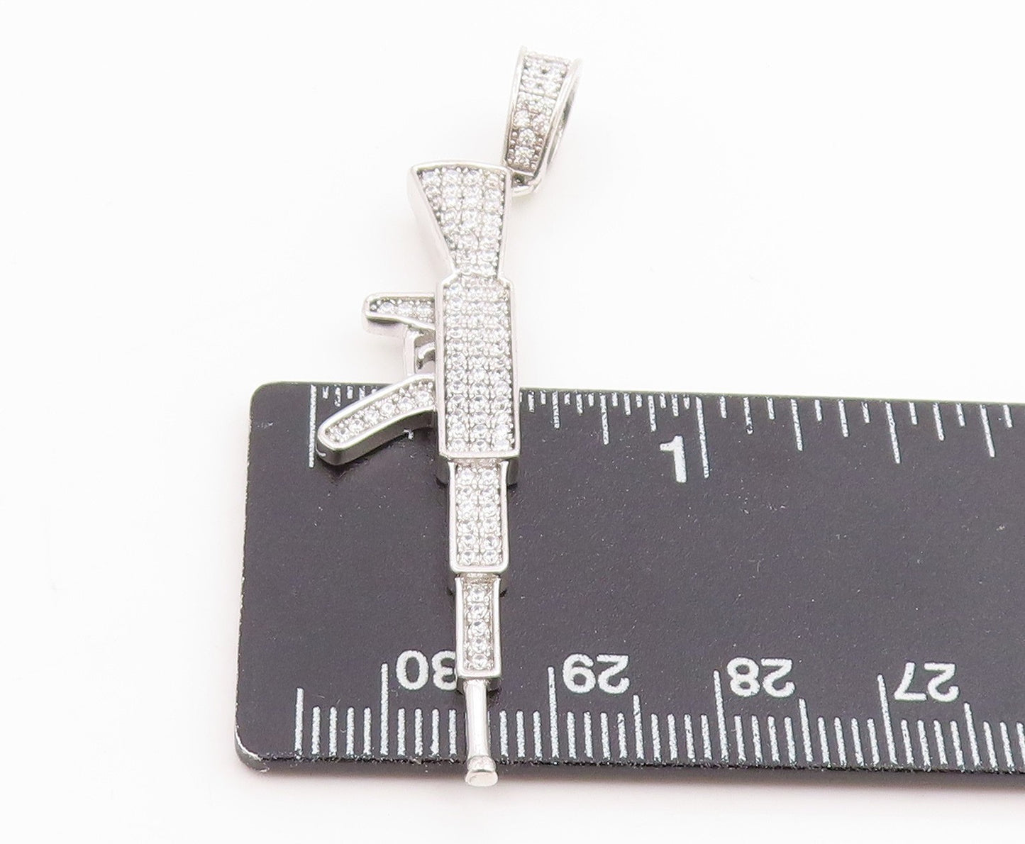 925 Sterling Silver Vintage Pendant Cluster CZ Military AK 47 Rifle Gun PT25641