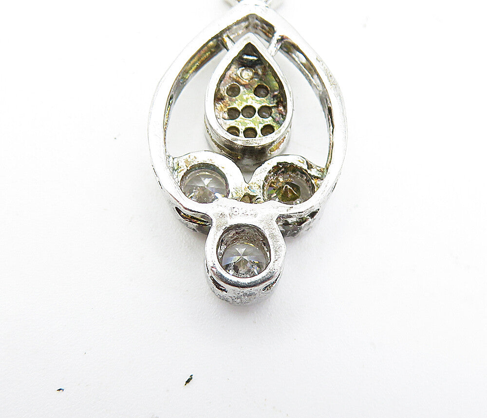 925 Sterling Silver Vintage Cubic Zirconia Dangling Tear Drop Pendant PT3436