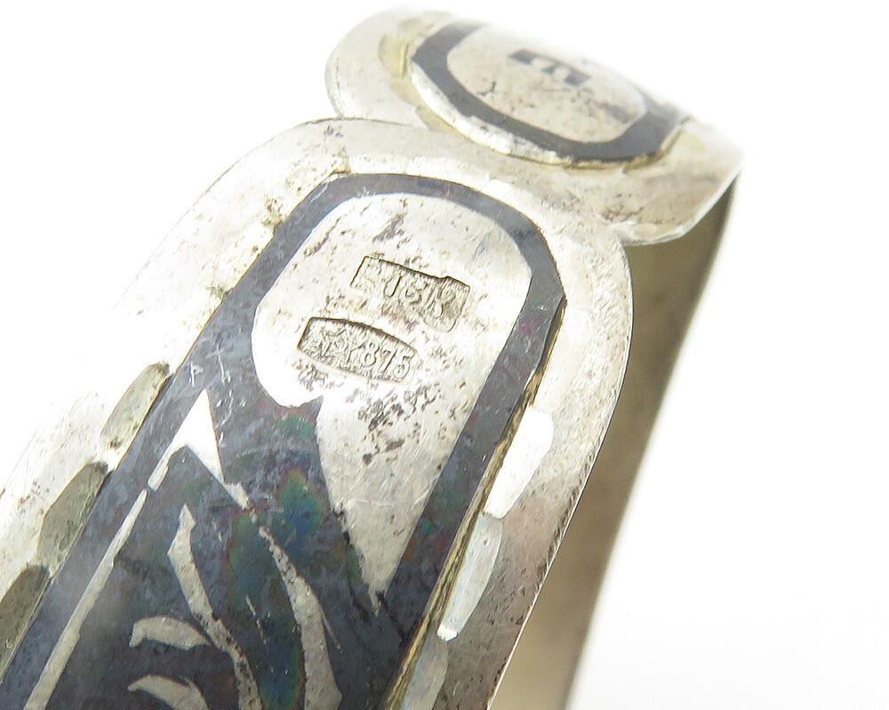 925 Sterling Silver Vintage Bracelet EAST EUROPE Antique Etched Cuff BT12092