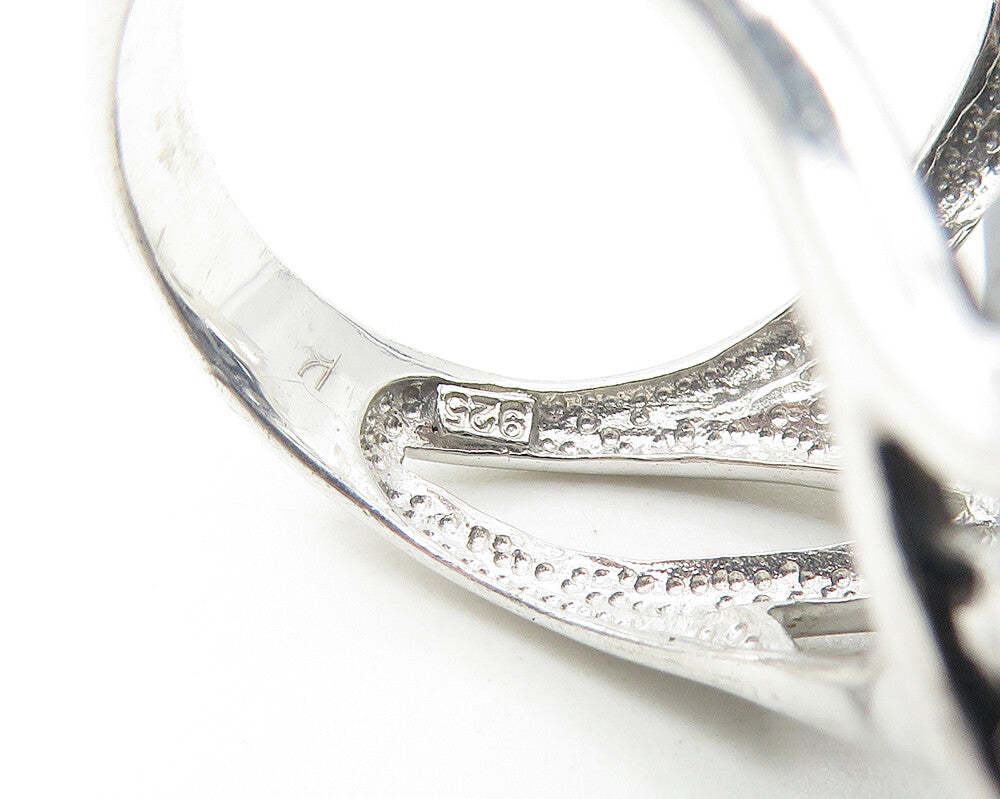 925 Sterling Silver Faceted Black Hematite Cocktail Ring Sz 7.5 RG11355