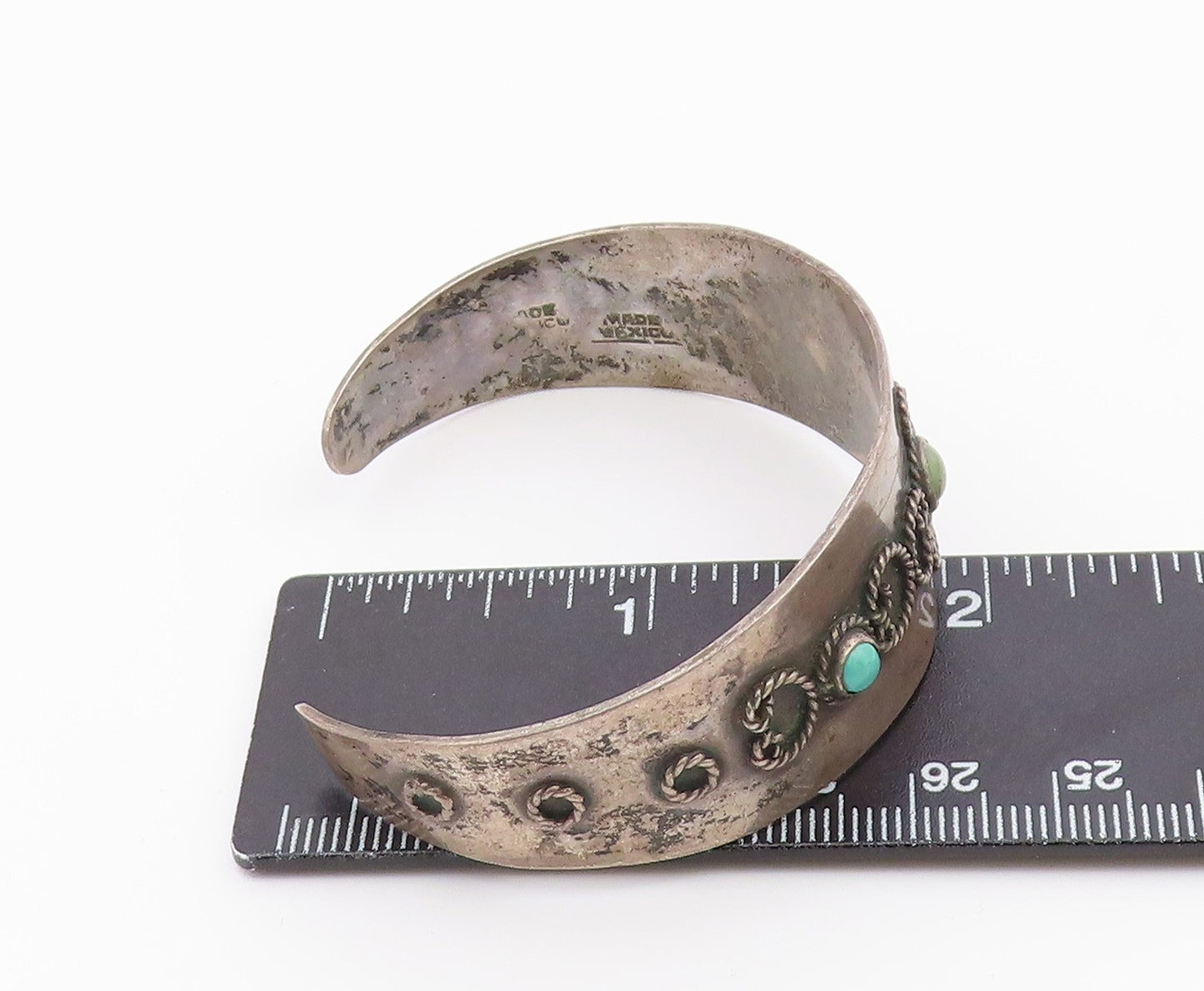 MEXICO 925 Silver Vintage Antique Turquoise Twist Cuff Bracelet BT9211