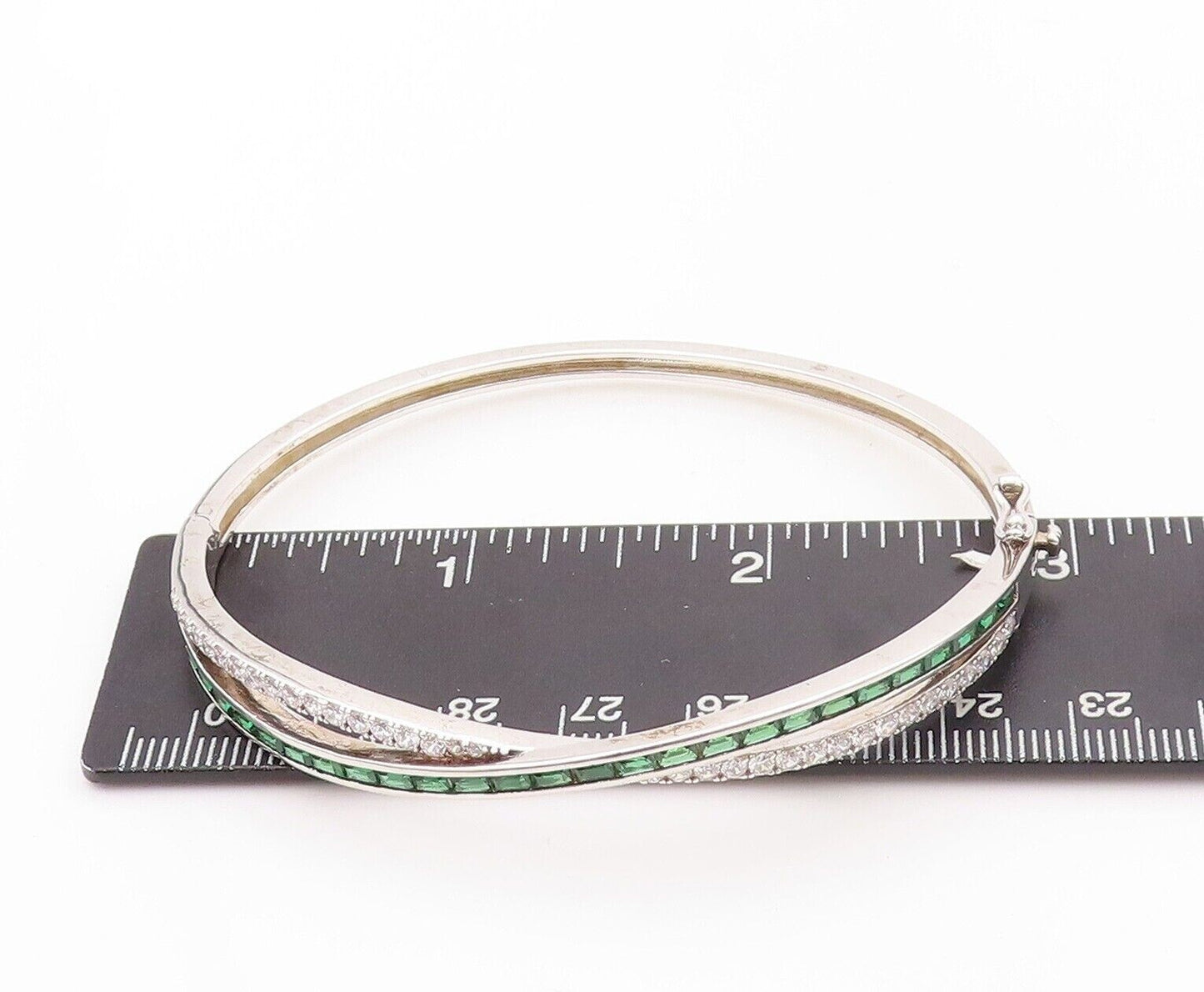925 Sterling Silver Vintage Bracelet X Cutout Green & White Topaz Bands BT10717