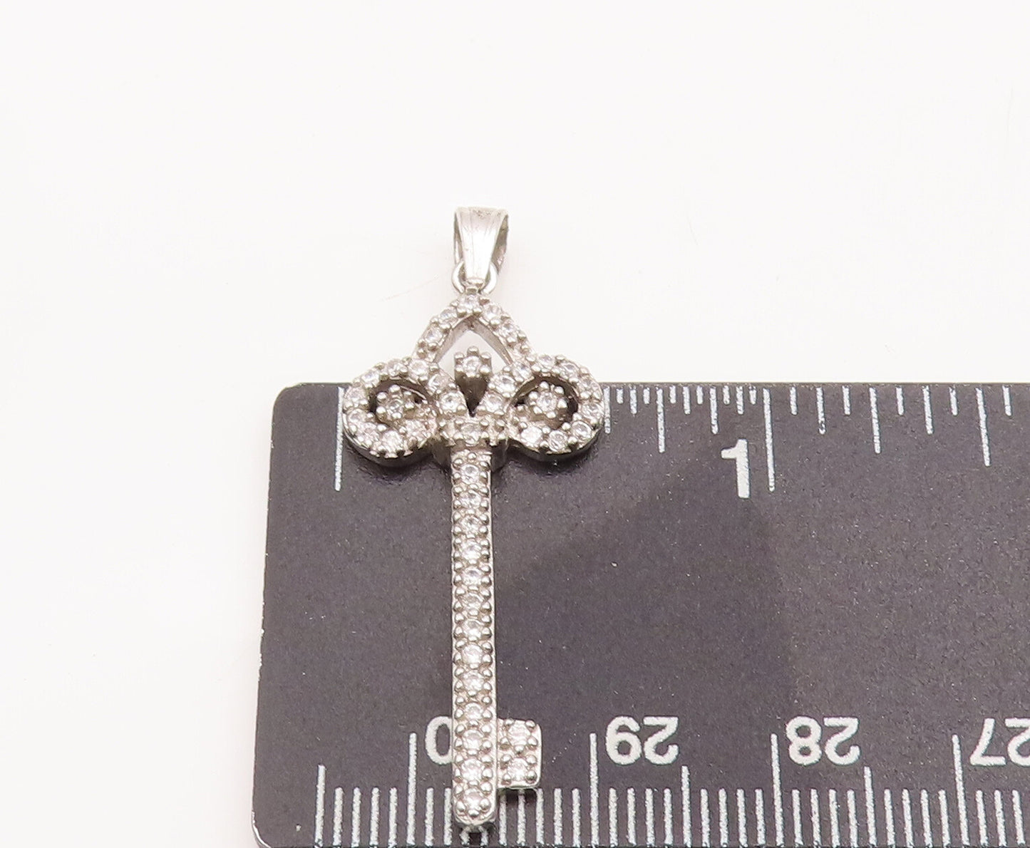 925 Sterling Silver Vintage Pendant Swirly Cutout Carved CZ Inlay Key PT23102