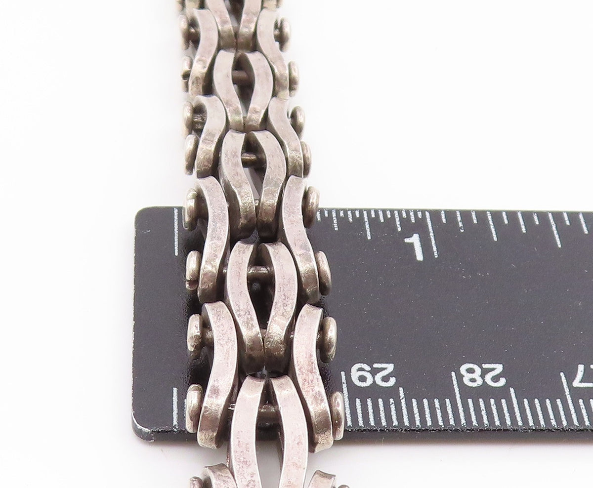 925 Sterling Silver Vintage Necklace Solid Modernist Biker Choker Heavy NE4819