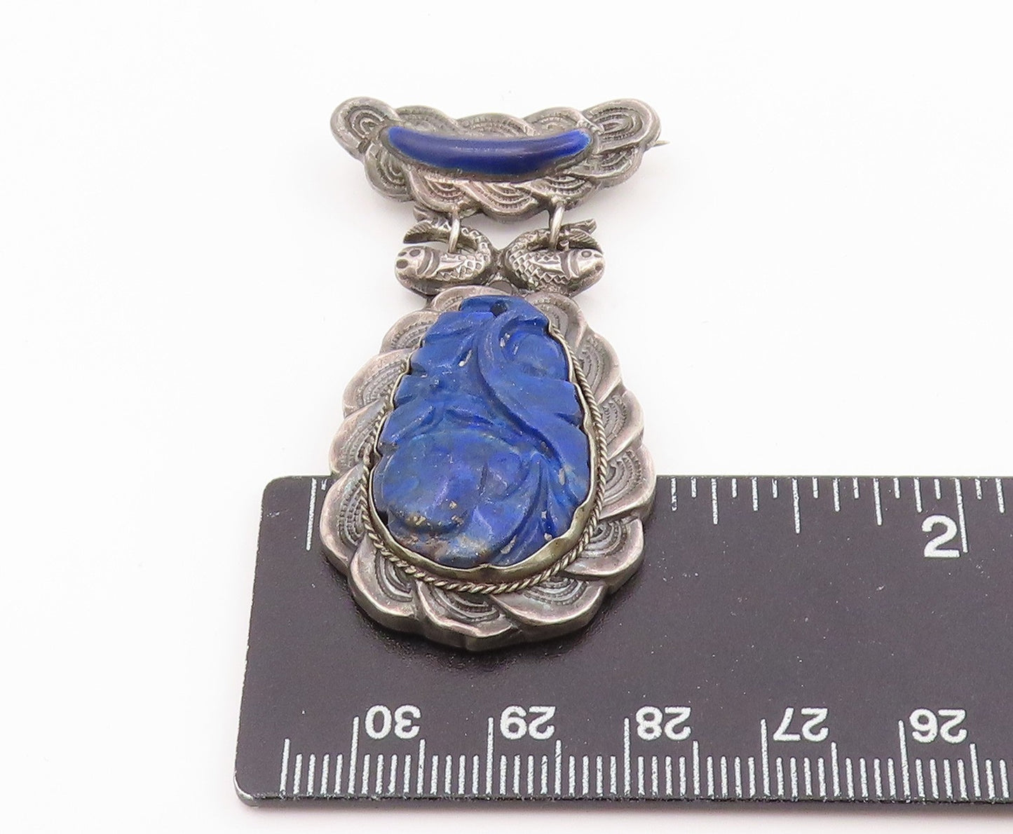 925 Sterling Silver Vintage Brooch Pin CHINESE EXPORT Lapis Lazuli BP12532