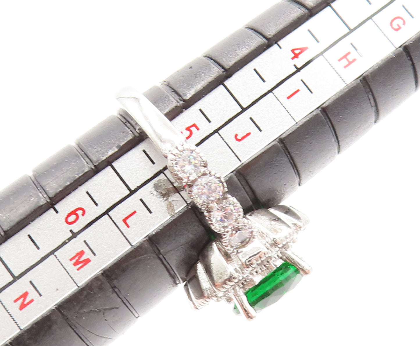 925 Silver Vintage Emerald & Cubic Zirconia Flower Ring Sz 5.25 RG26129